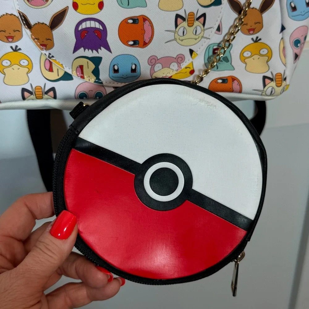 Pokemon Mini Backpack Kids Small White All Over Print Pokeball Coin Purse 2555